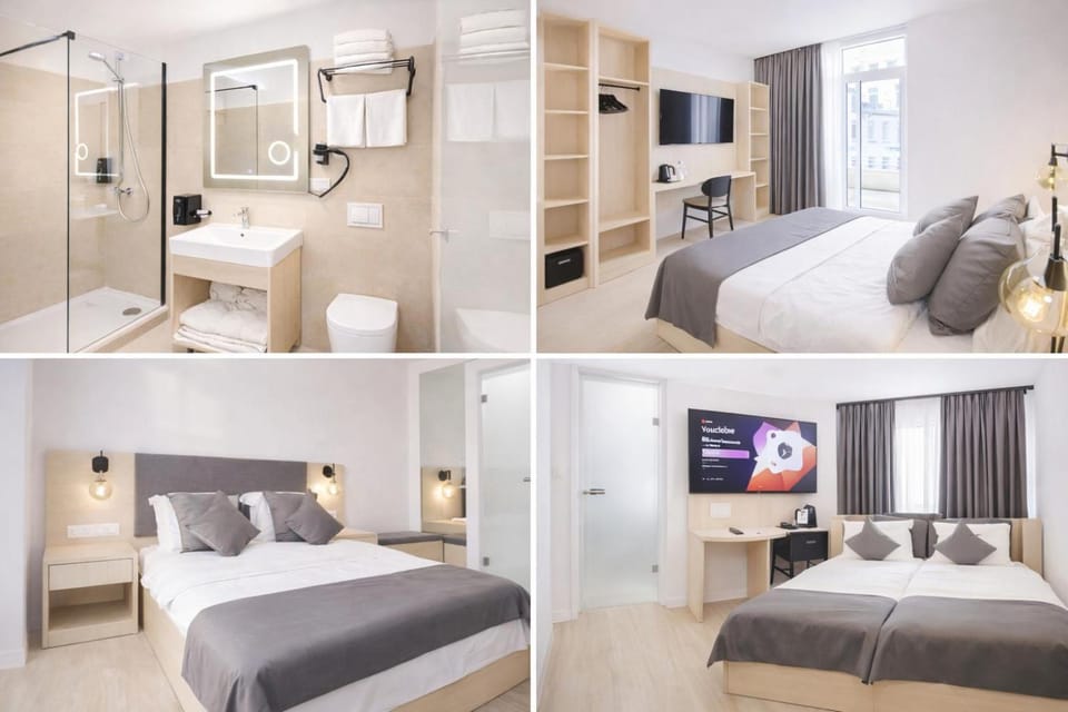 Bed, Bathroom, TV and multimedia, Photo of the whole room, Bedroom, towels