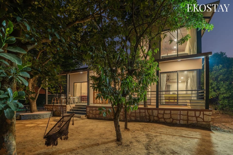 Property building, Patio, Night, Garden, Garden view