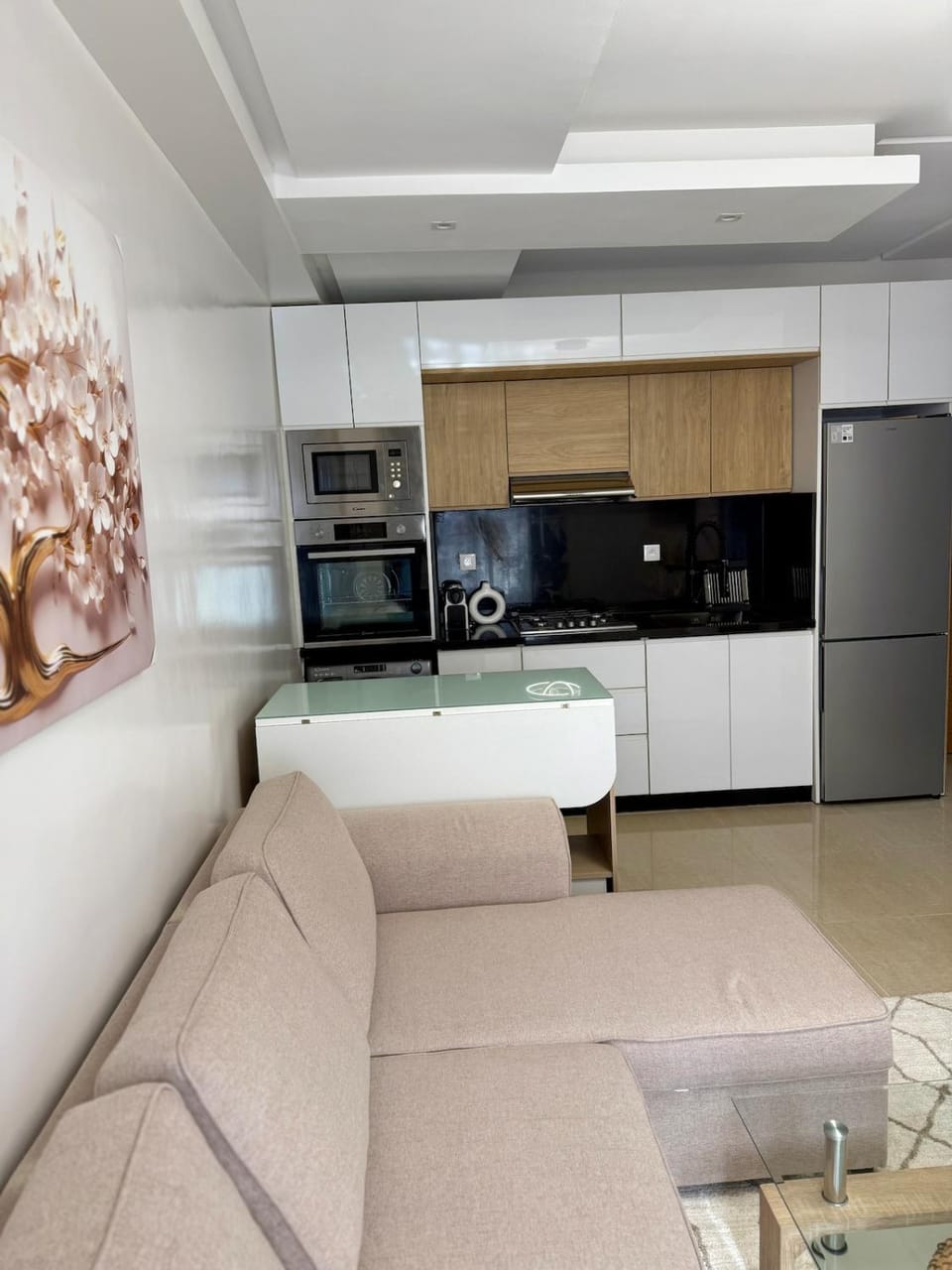 Kitchen or kitchenette, Living room, Dining area, oven, stove