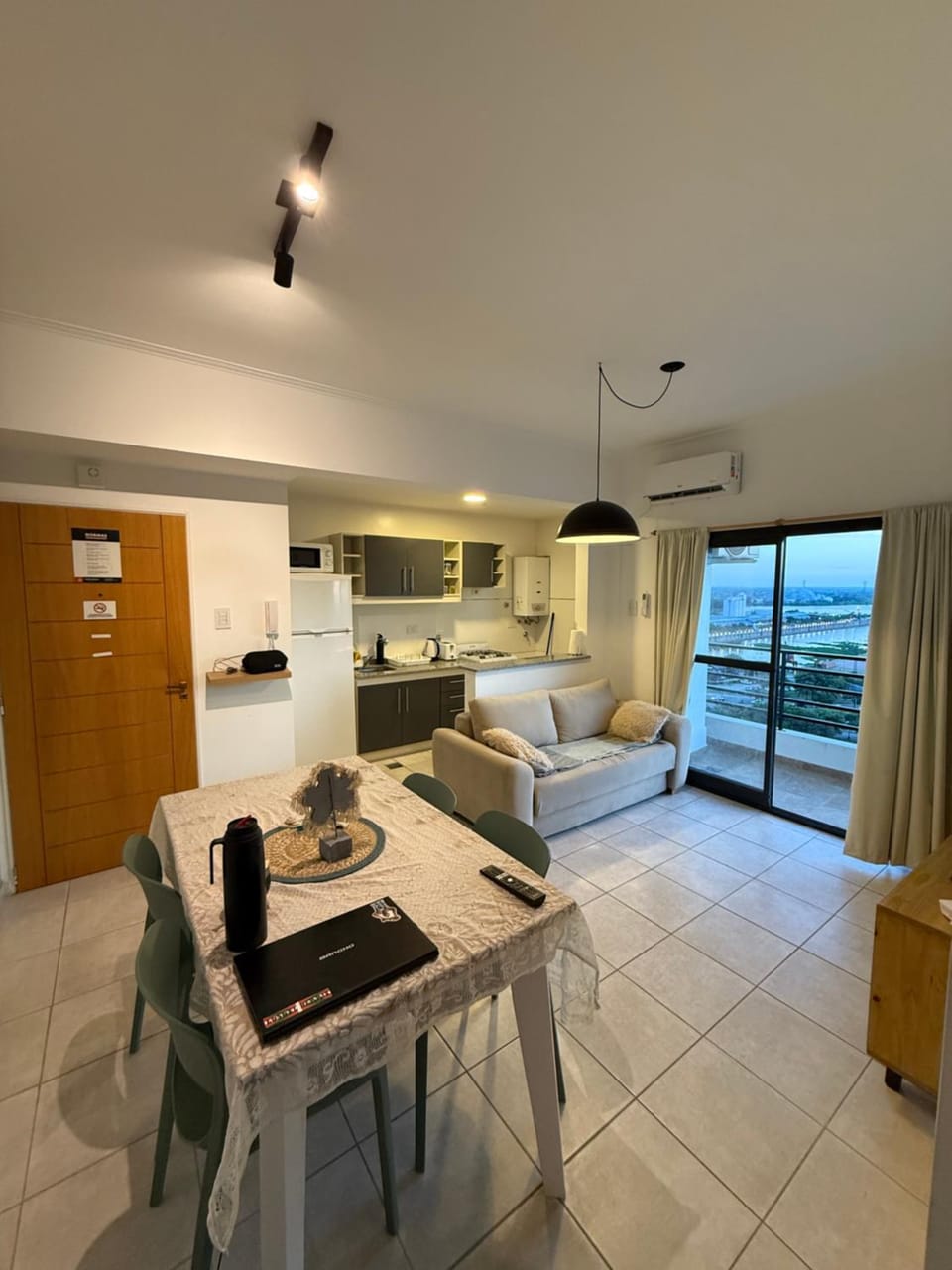 Kitchen or kitchenette, Living room, Dining area, air conditioner