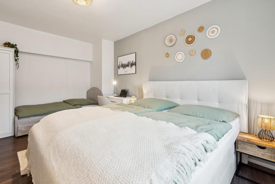 Bed, wardrobe
