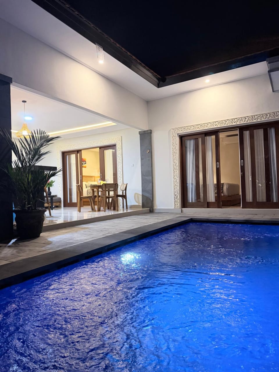 Patio, Night, Pool view, Swimming pool