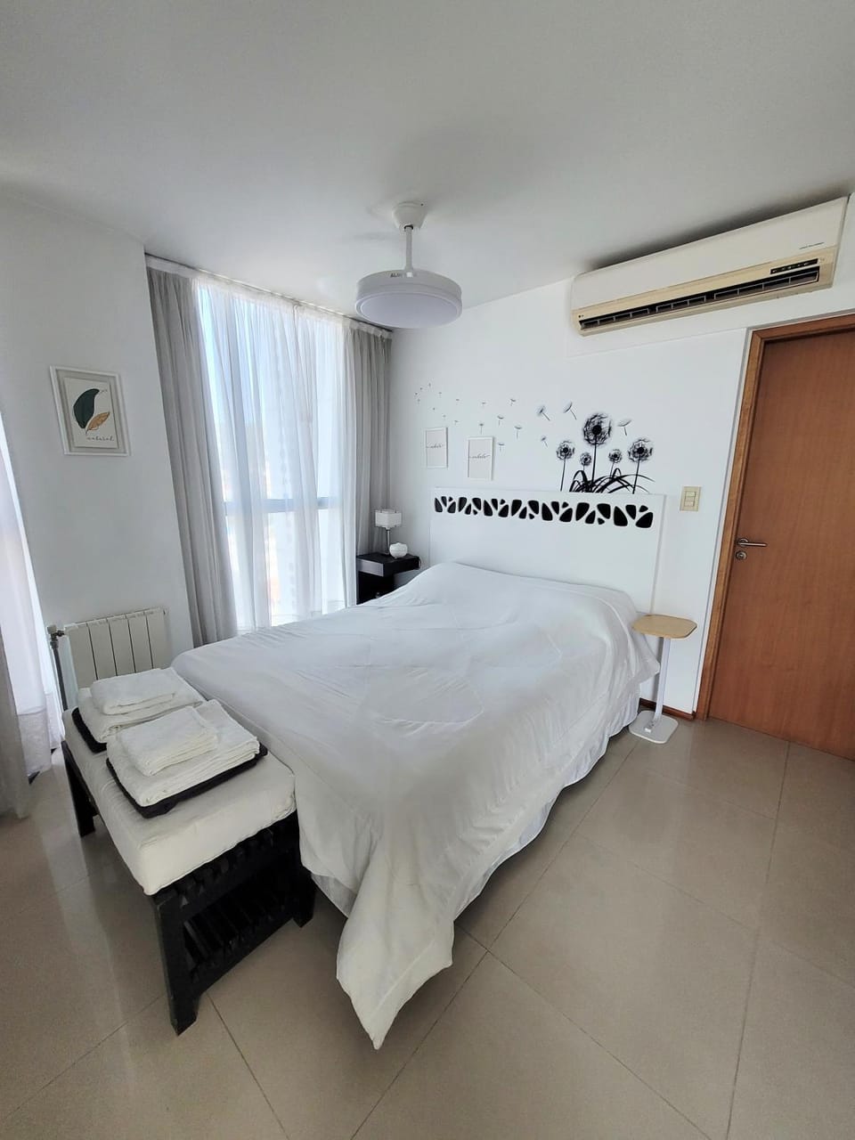 Bed, Photo of the whole room, Bedroom, towels, air conditioner
