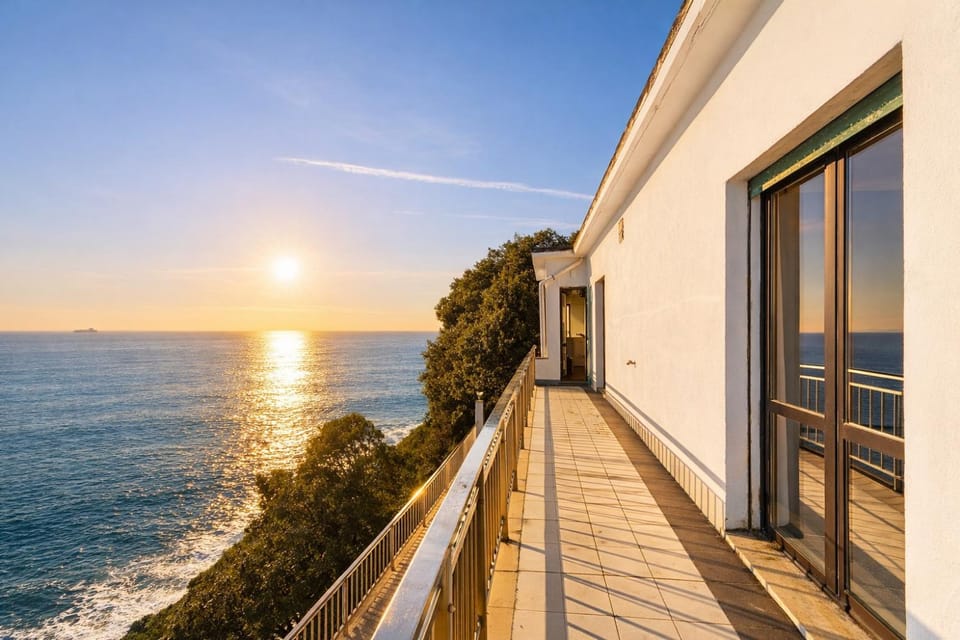 Natural landscape, View (from property/room), Balcony/Terrace, Sea view, Sunset