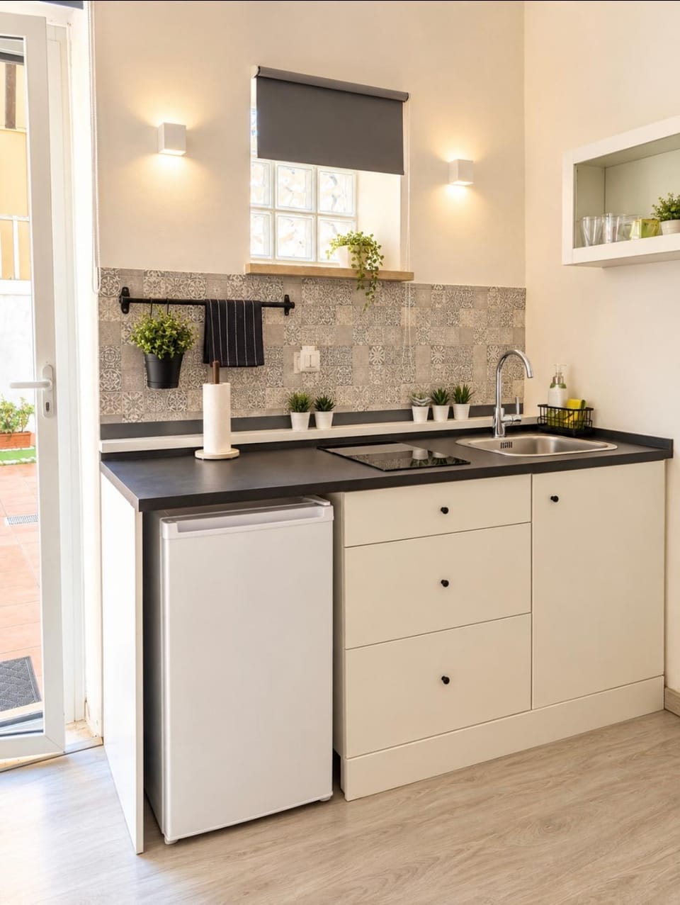 Kitchen or kitchenette, stove