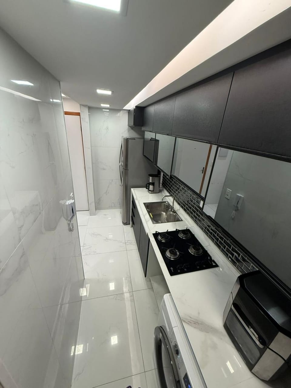 Kitchen or kitchenette, stove