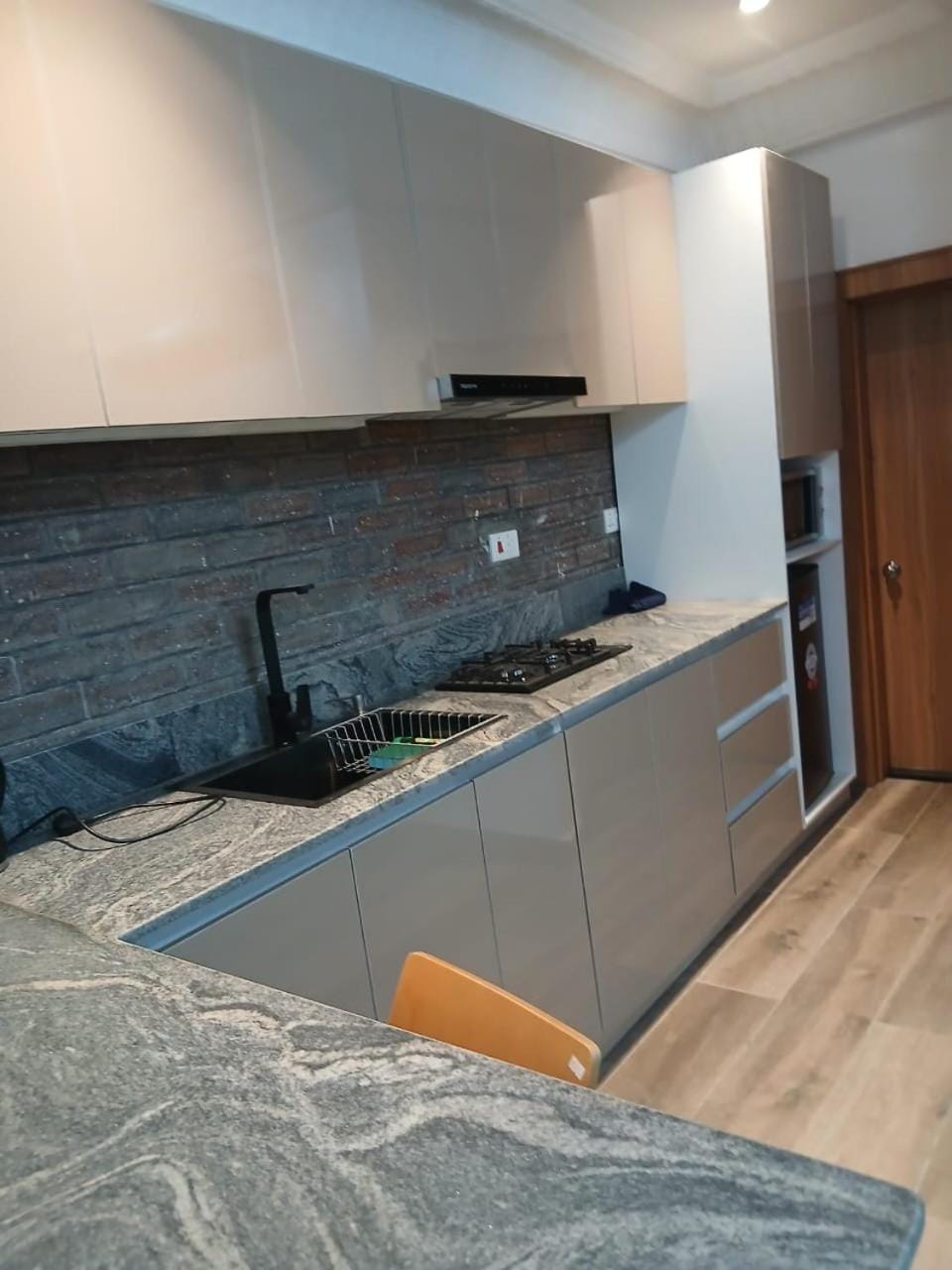 Kitchen or kitchenette, stove
