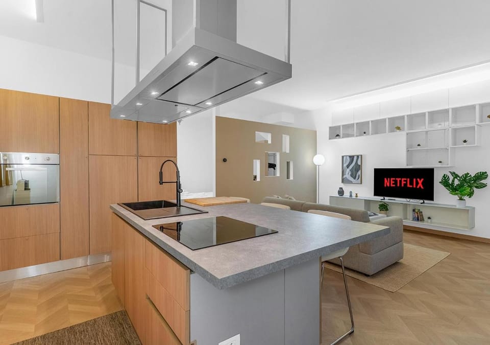 Kitchen or kitchenette, stove