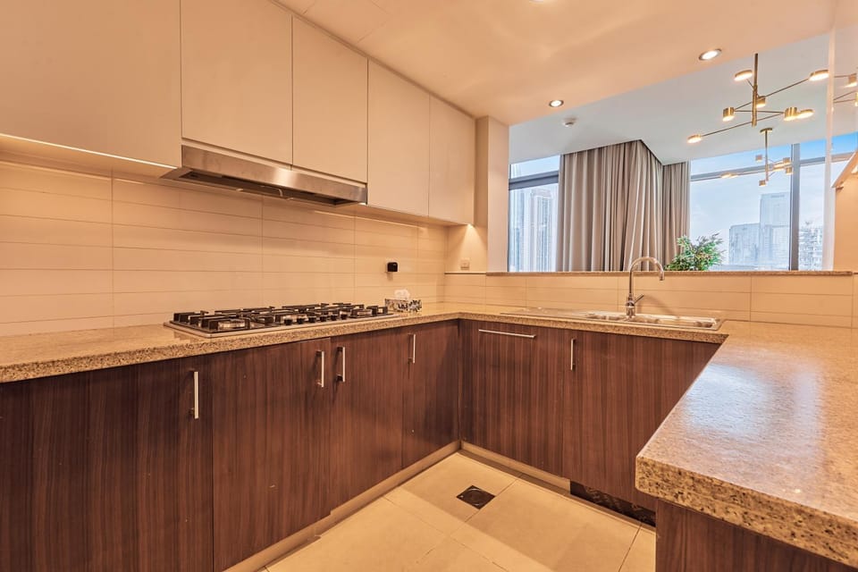 Kitchen or kitchenette, stove