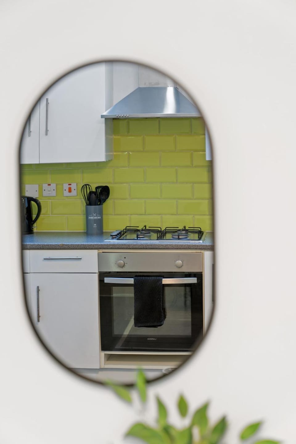 Kitchen or kitchenette, stove