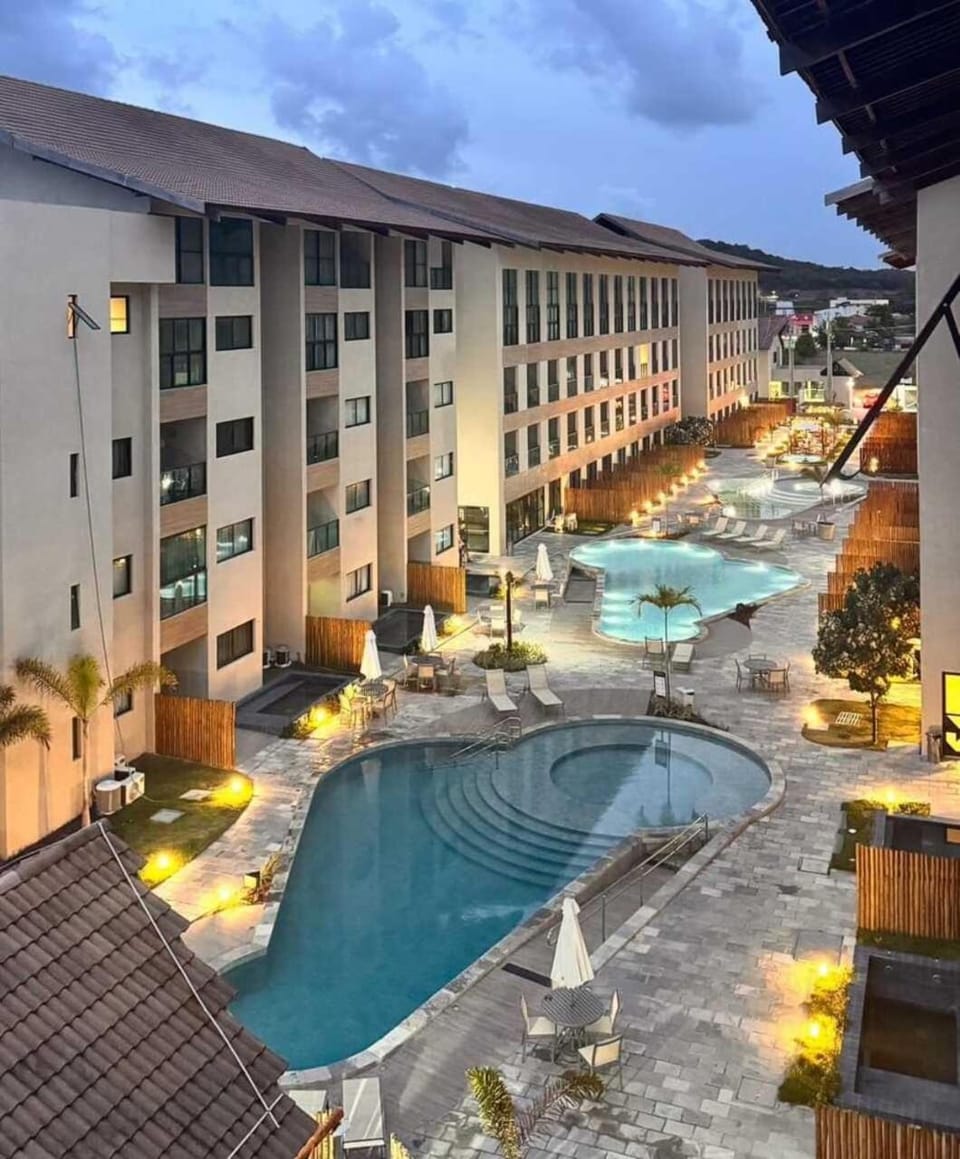 Property building, Patio, Night, Pool view