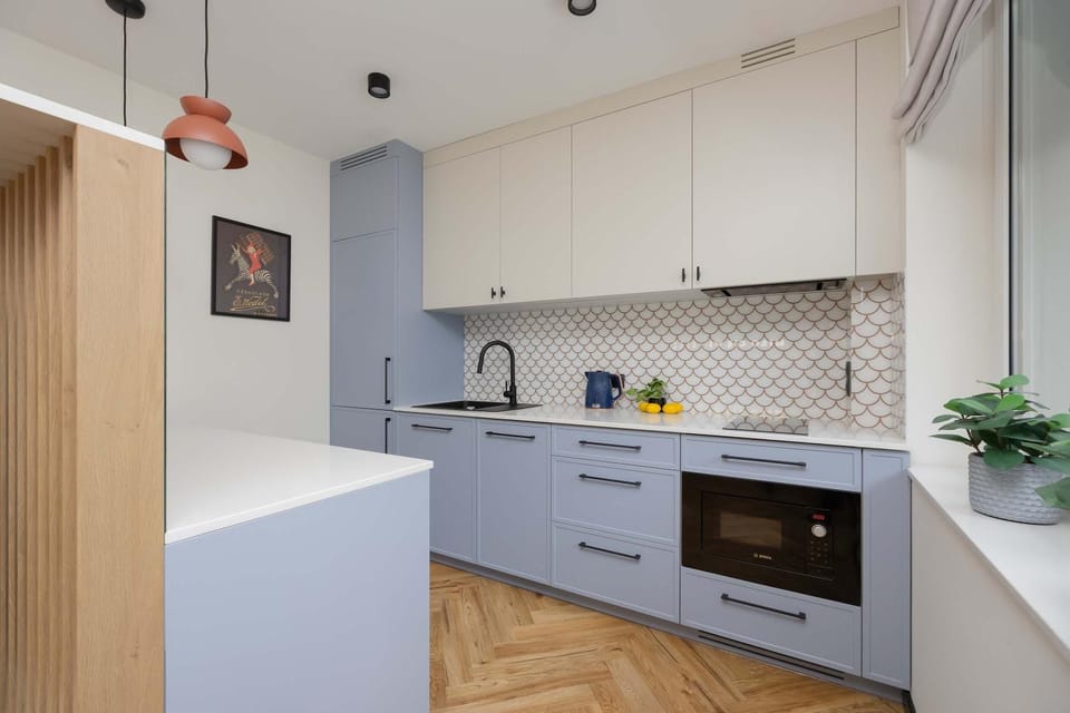 Kitchen or kitchenette, stove