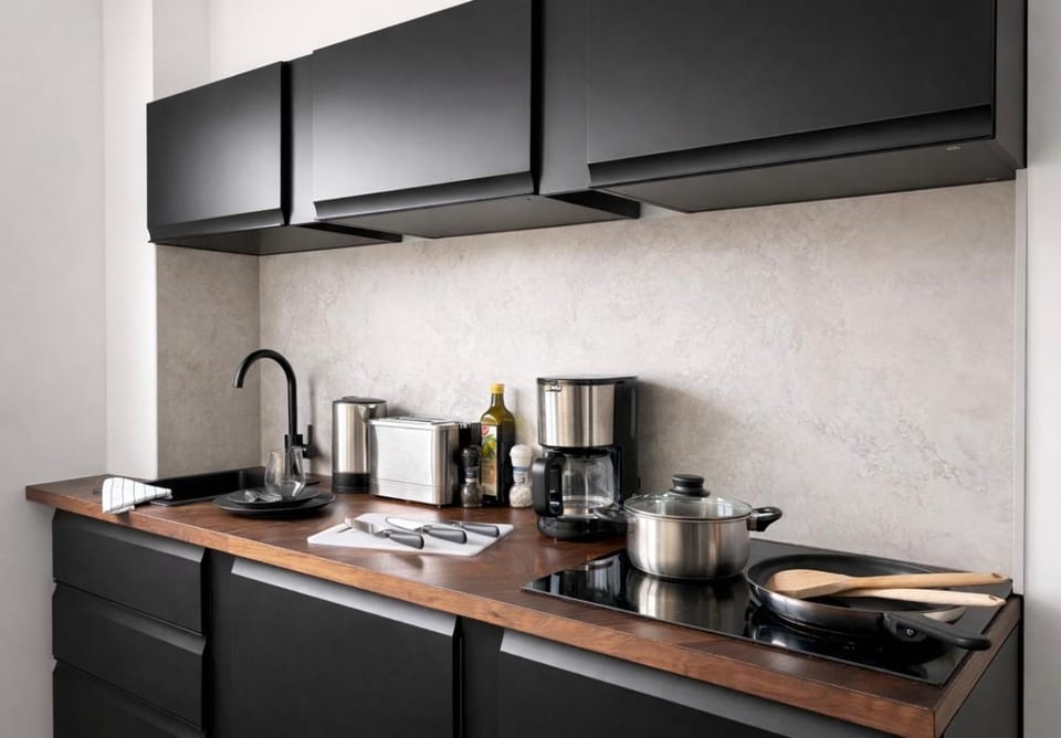 Kitchen or kitchenette, stove, kitchen