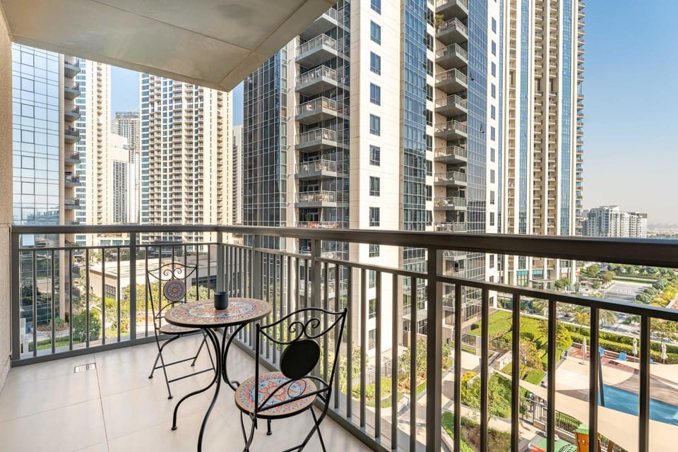 Property building, Patio, Day, View (from property/room), Balcony/Terrace, City view, Pool view, Swimming pool
