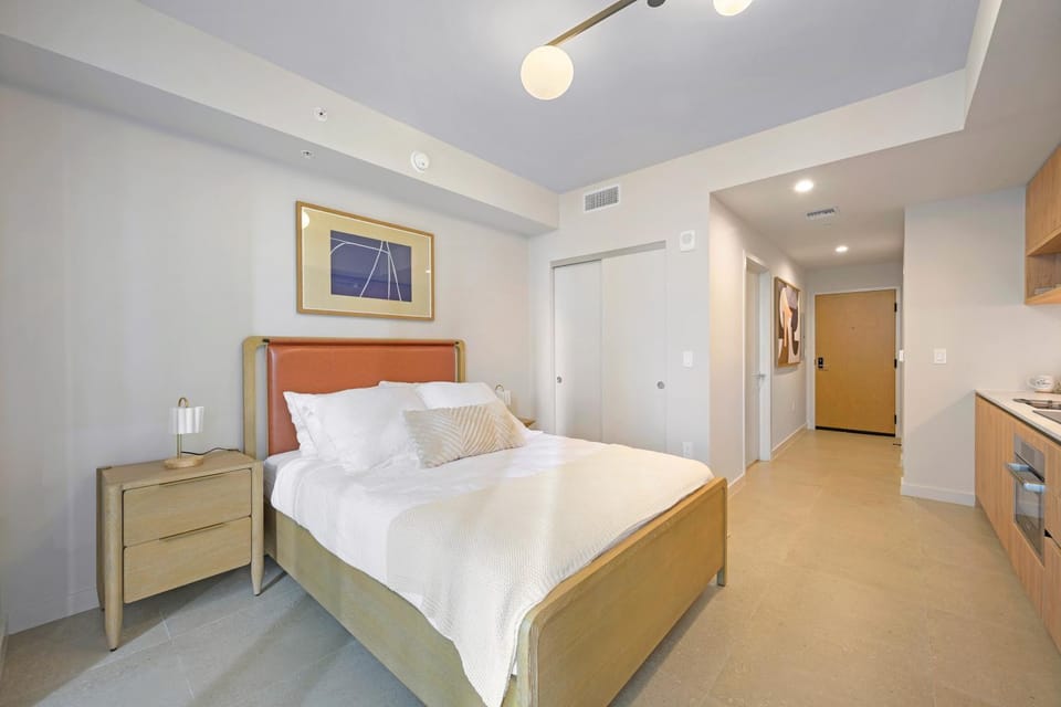 Bed, wardrobe