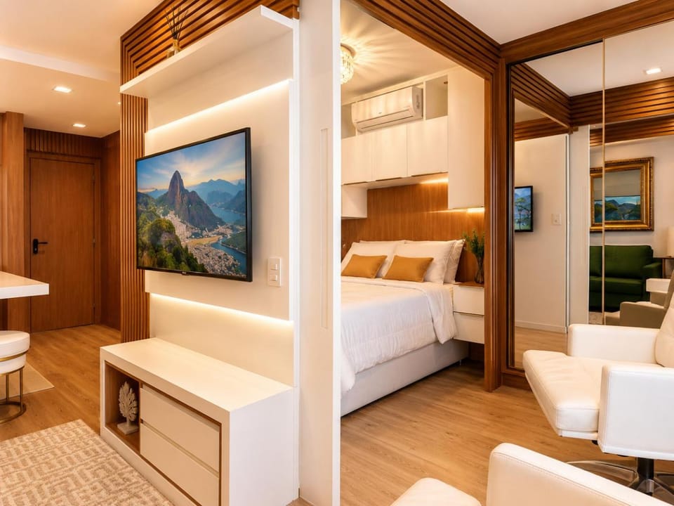 Bed, TV and multimedia, Living room, Photo of the whole room, Seating area, Bedroom, wardrobe, air conditioner