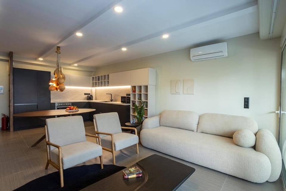 Kitchen or kitchenette, Living room, Seating area, Dining area, air conditioner