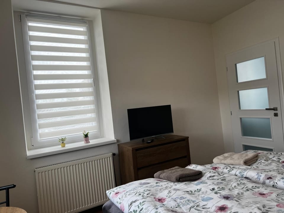Bed, TV and multimedia, Photo of the whole room, Bedroom, towels