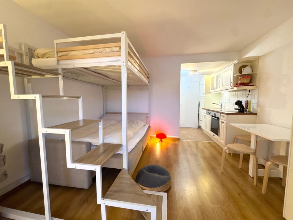 Bed, Kitchen or kitchenette, Photo of the whole room, Dining area, Bedroom, bunk bed, oven, stove