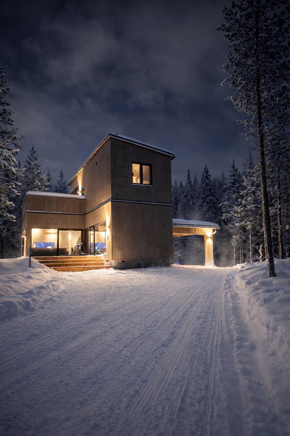 Property building, Night, Winter