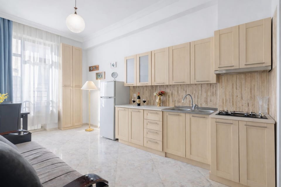 Kitchen or kitchenette, stove