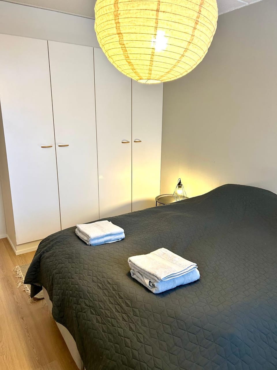 Bed, wardrobe