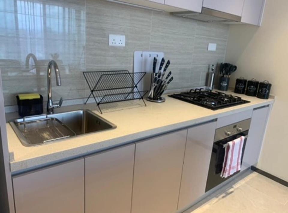 Kitchen or kitchenette, stove