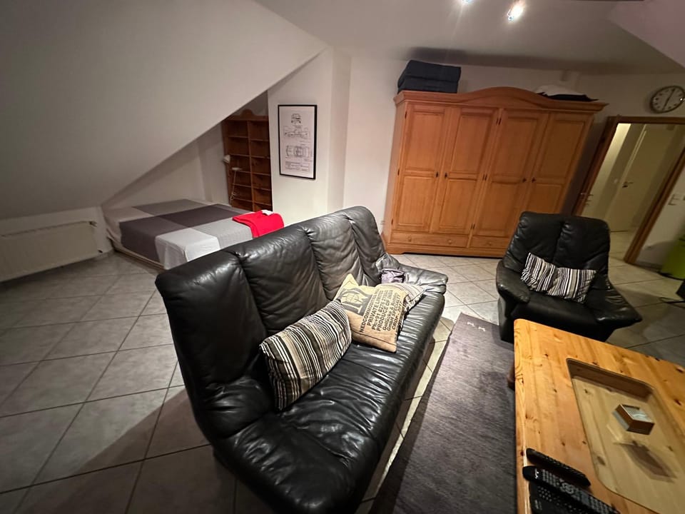 Bed, Living room, Seating area