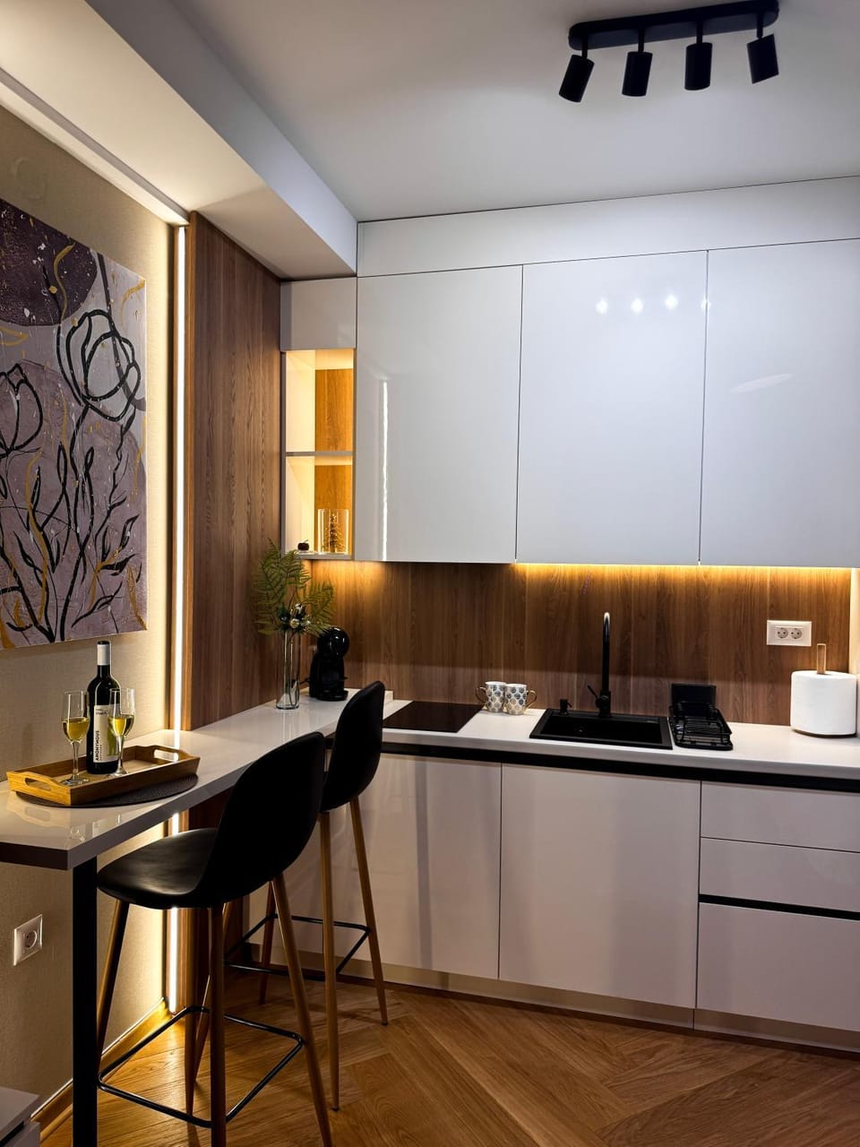 Kitchen or kitchenette, stove