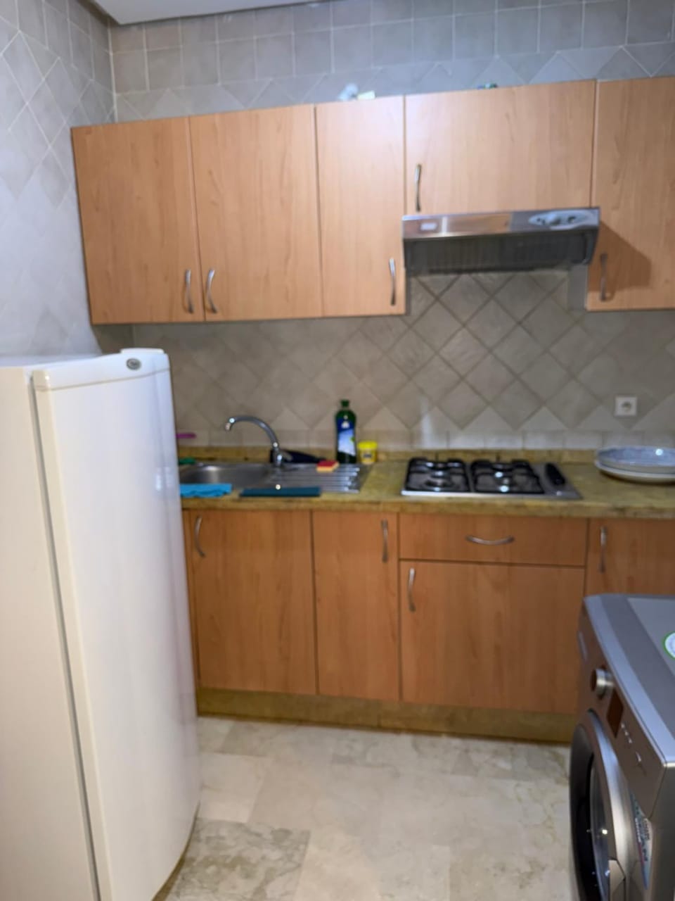 Kitchen or kitchenette, dishwasher, stove