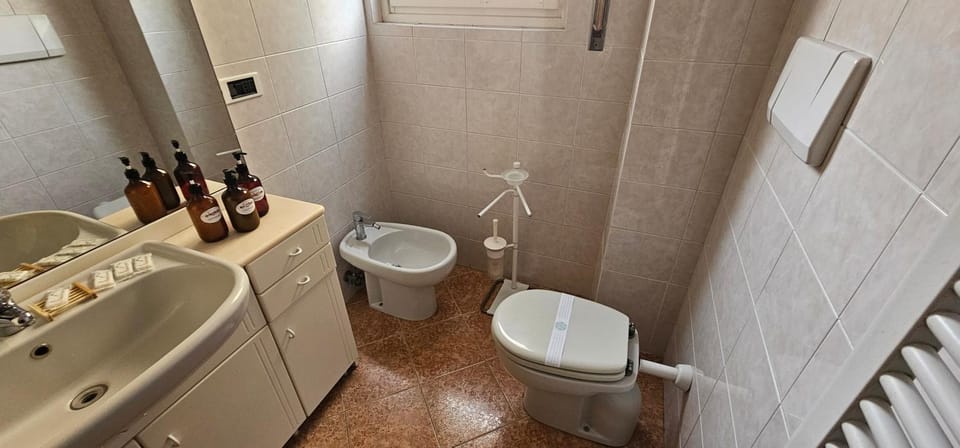 Toilet, bidet, towels
