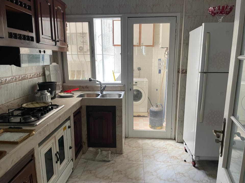 Kitchen or kitchenette, stove