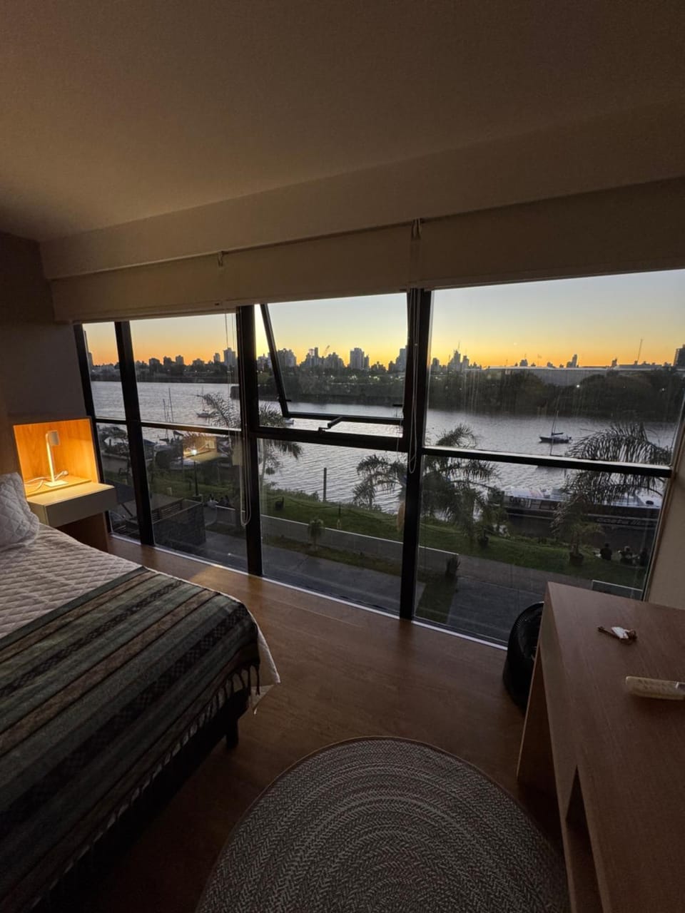 Bed, Natural landscape, View (from property/room), Bedroom, Lake view, River view, Sunset