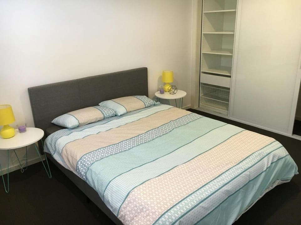 Bed, wardrobe