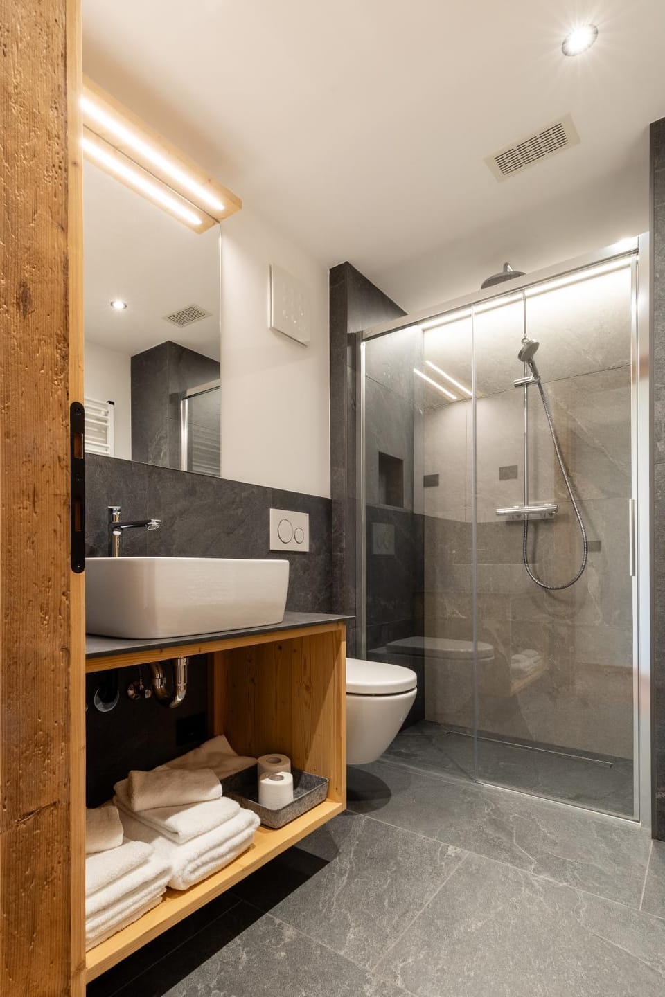 Shower, Toilet, Bathroom, hair dryier, towels