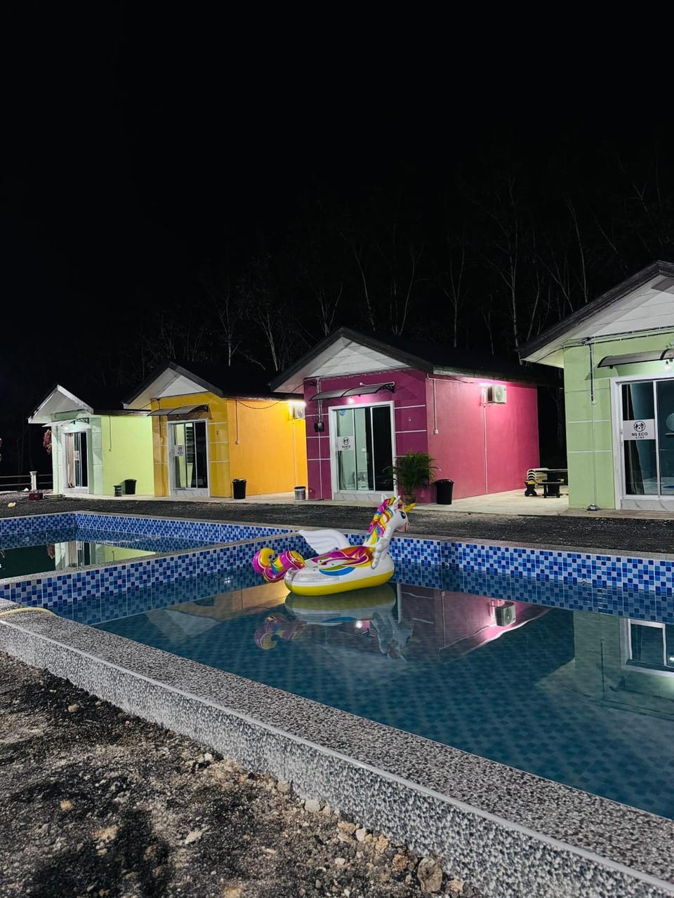 Night, Pool view, Swimming pool