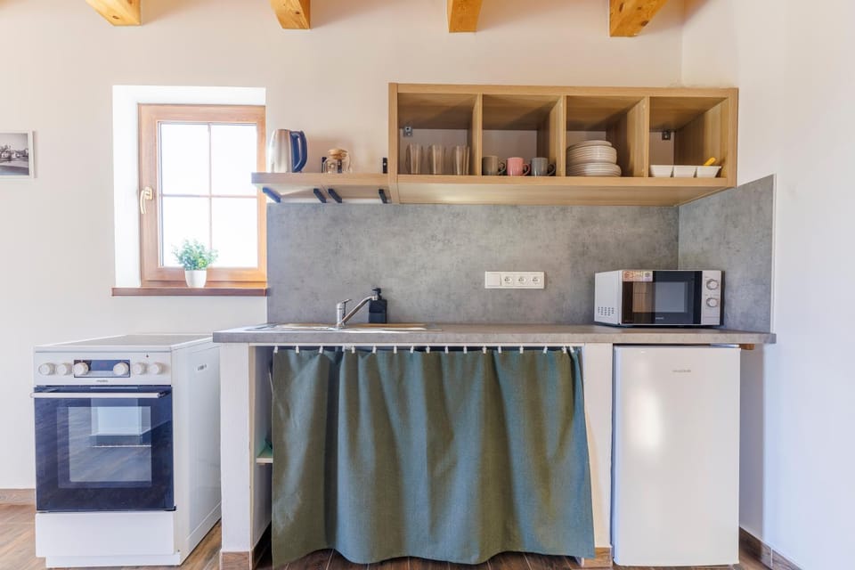 Kitchen or kitchenette, oven, stove