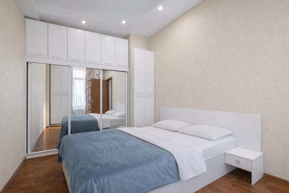 Bed, wardrobe