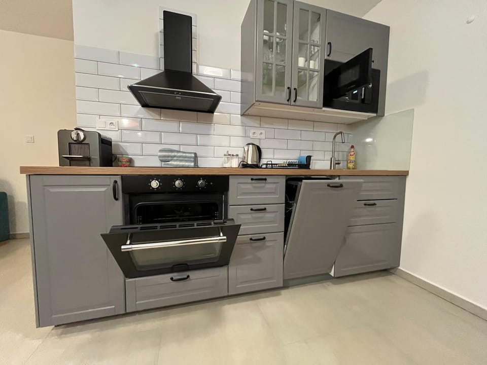 Kitchen or kitchenette, oven