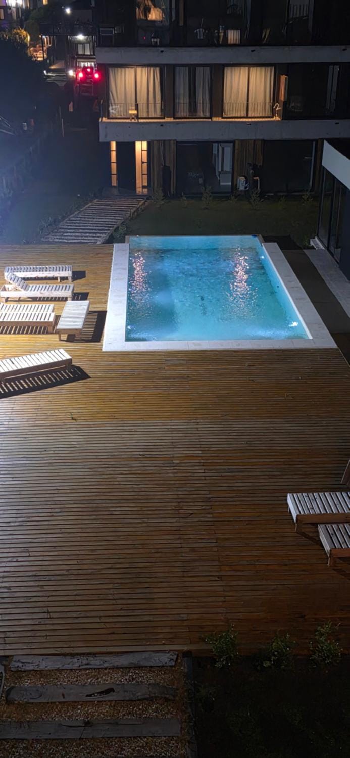 Night, Pool view, Swimming pool