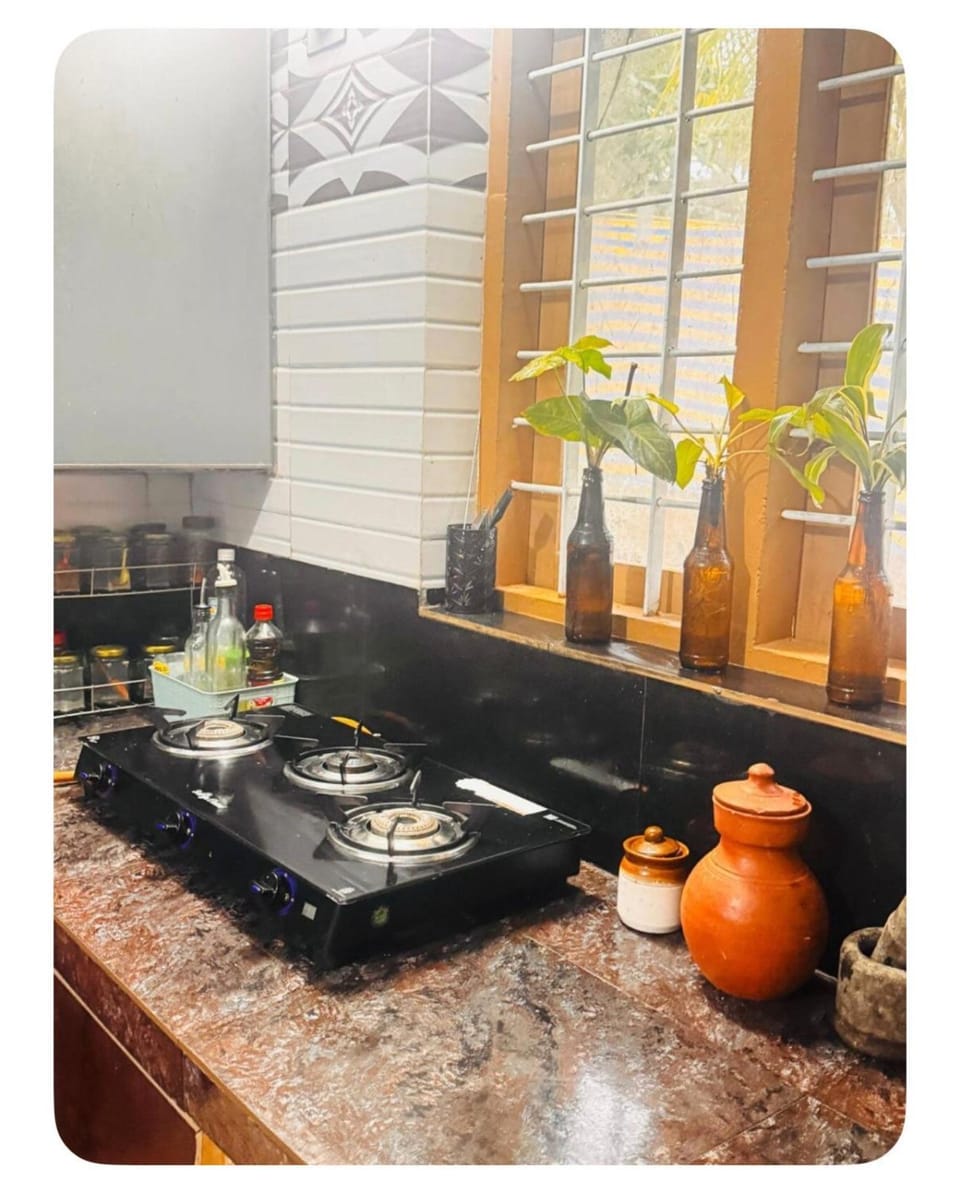 Kitchen or kitchenette, stove