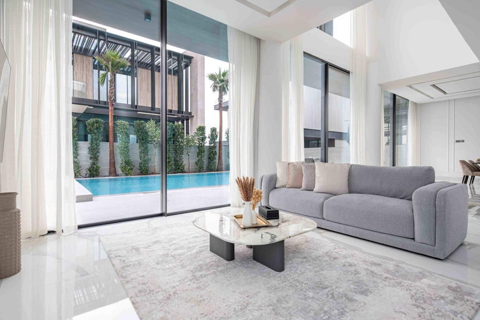 TV and multimedia, Living room, Seating area, Pool view, Swimming pool
