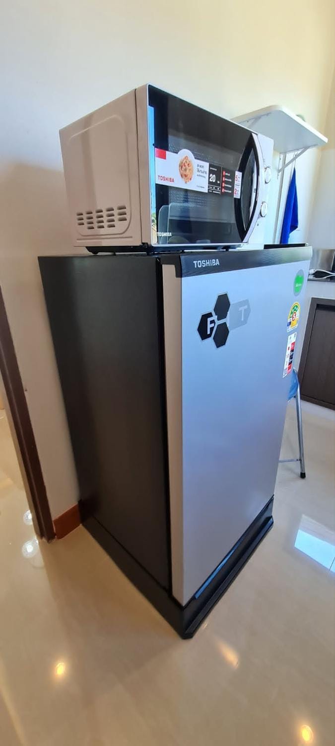 Kitchen or kitchenette, microwave