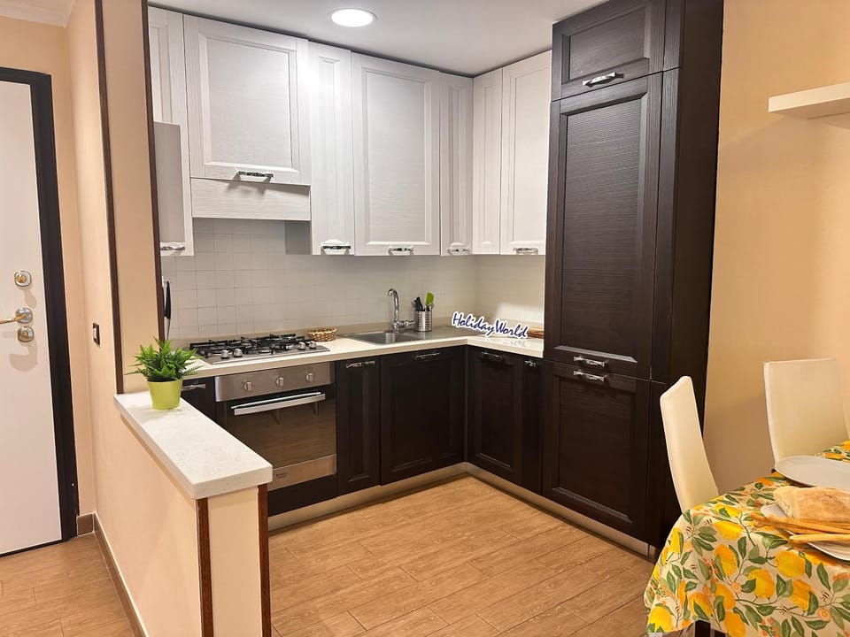 Kitchen or kitchenette, stove
