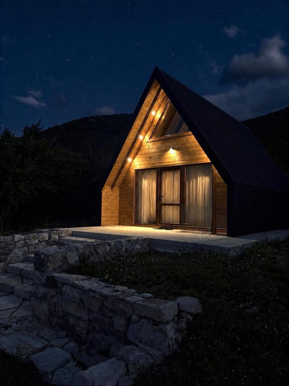 Property building, Night, Natural landscape, Mountain view