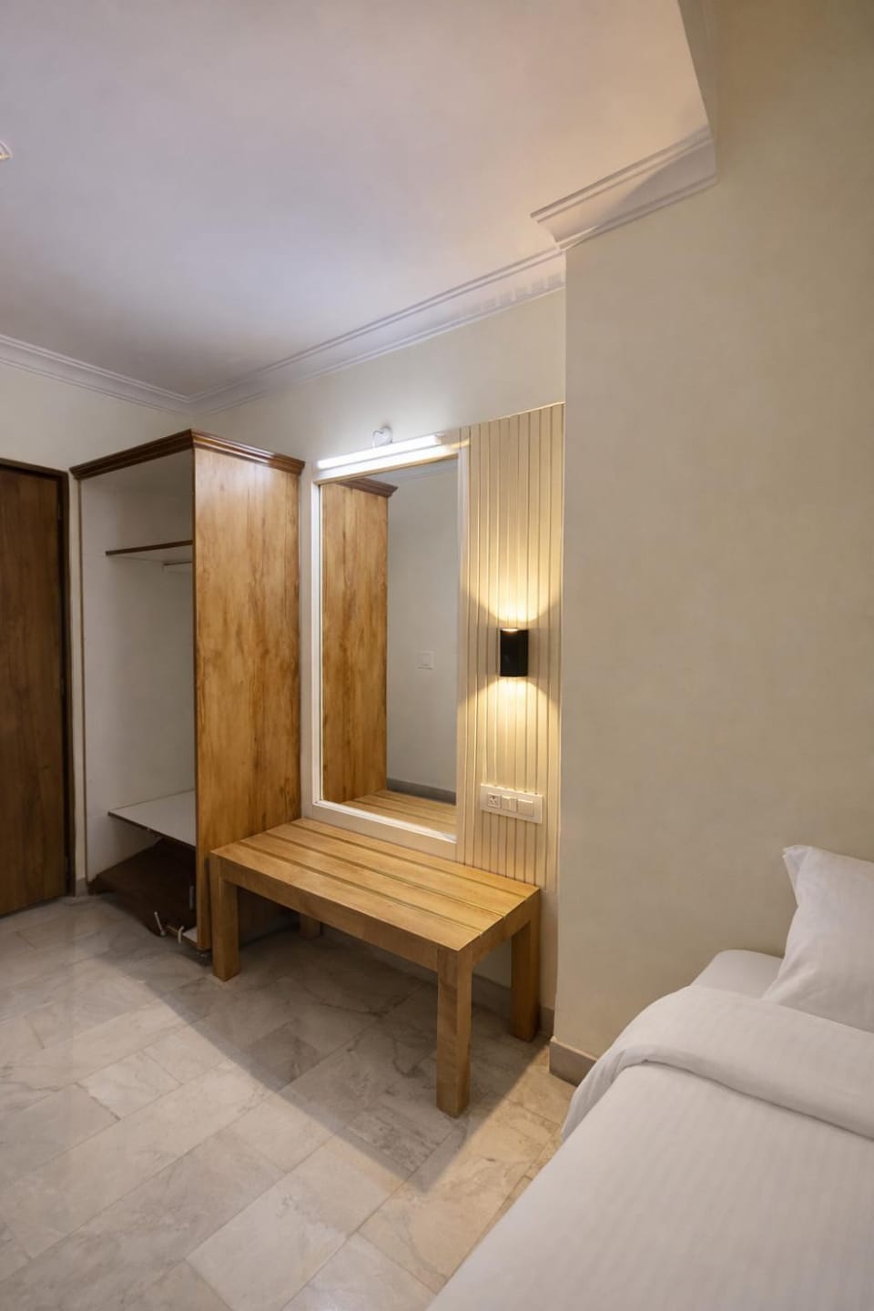Bed, wardrobe