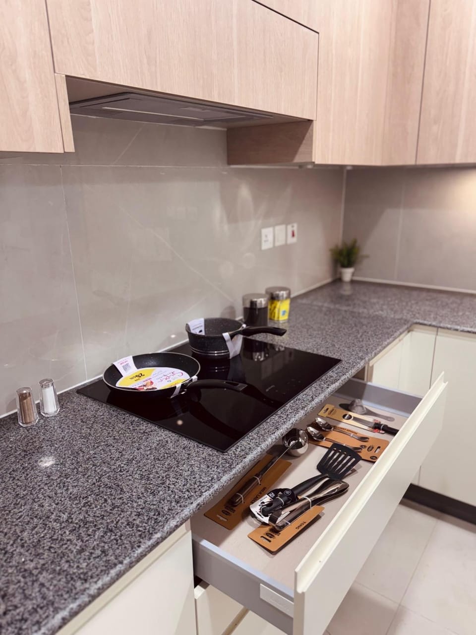 Kitchen or kitchenette, stove