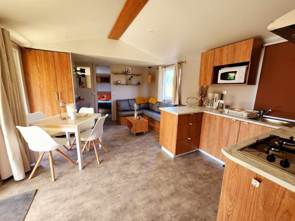 Kitchen or kitchenette, Living room, Dining area, microwave, oven, stove, toaster