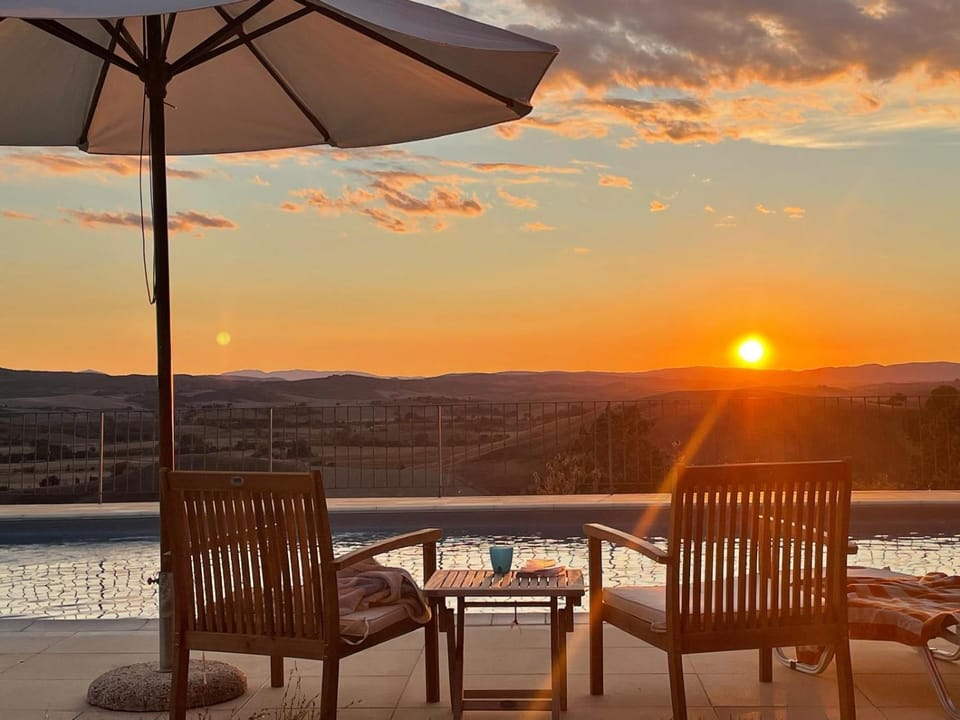 Natural landscape, Balcony/Terrace, Pool view, Swimming pool, Sunset