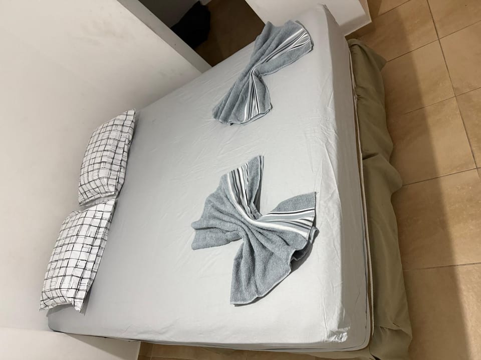 Bed, Photo of the whole room, Bedroom, towels